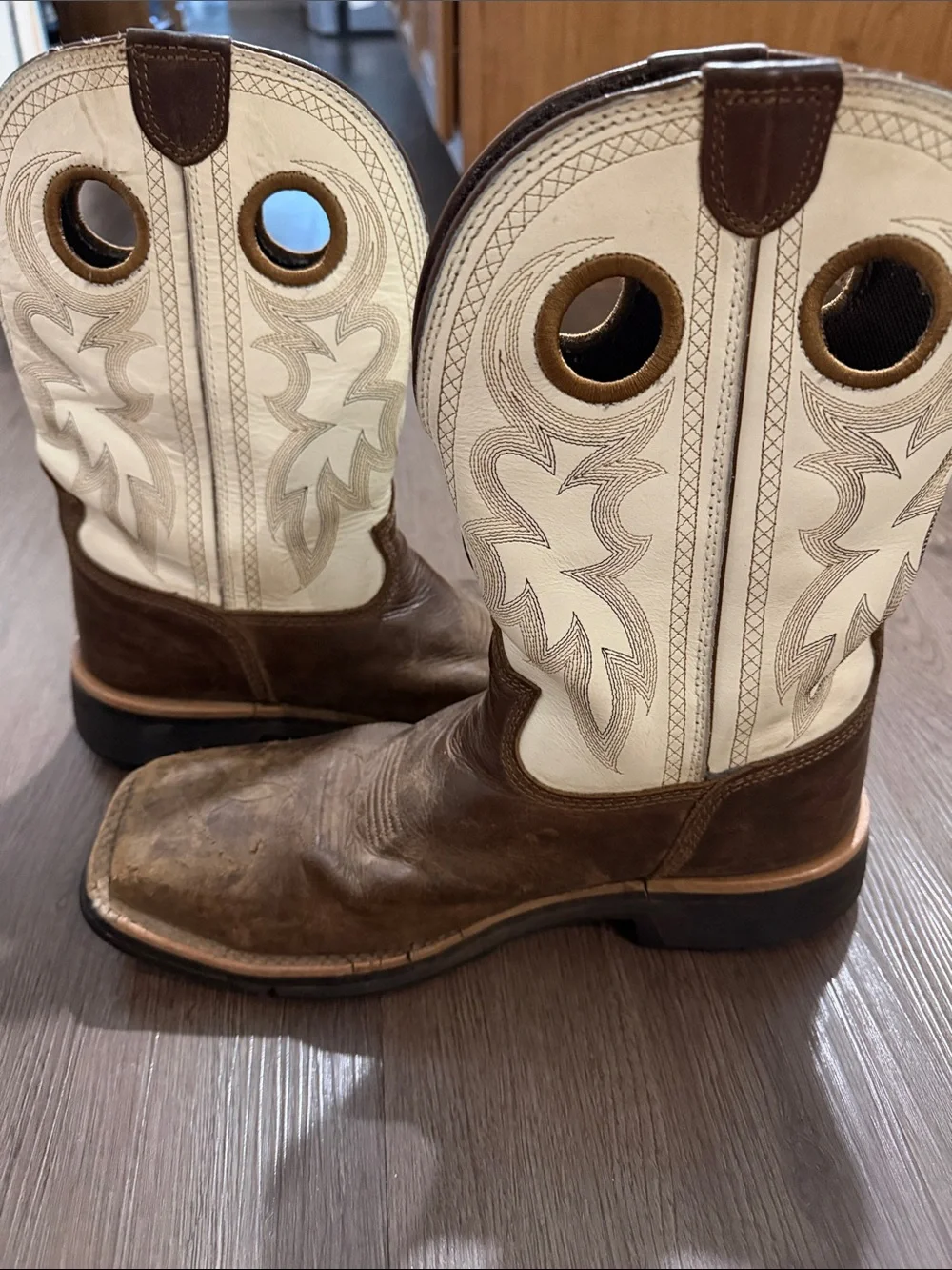 Tony Lama Brown and Cream Pull-On Western Work Boots